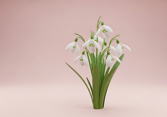 Beautiful snowdrop flowers on pastel pink background, spring is coming concept, creative floral layout, delicate blossom and copy space