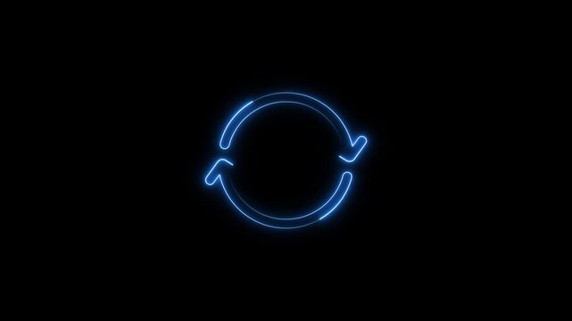 Blue Neon Circular Arrows Symbol on Black Background circle glowing