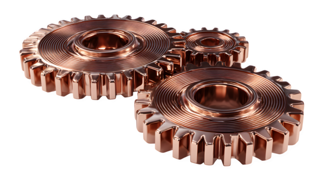brown cogwheel mechanism, metallic industrial gear element, 3D render style, isolated on white background - Powered by Adobe