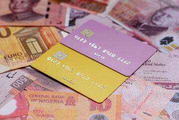 Fototapeta premium A credit card for contactless cashless payments via a terminal or online. A credit card