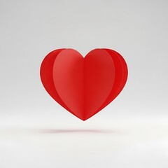 A single red paper heart, folded and standing upright, isolated on a clean white background, symbolizing love and affection with simplicity