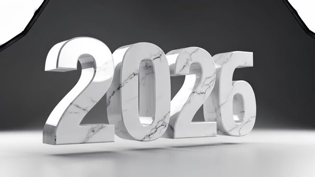 Elegant marble textured 2026 year symbol design for new year greeting presentation backdrop