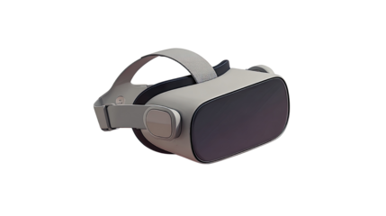 Modern illustration showing a VR headset in sleek grey shades with detailed contours, futuristic virtual reality wearable isolated on white background
