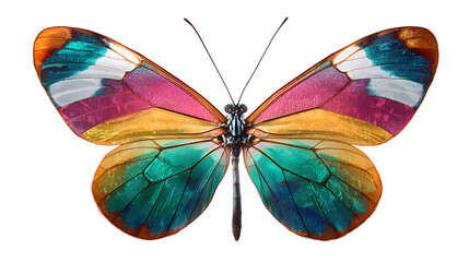 colorful butterfly wings spread open, exotic species macro, isolated on white background