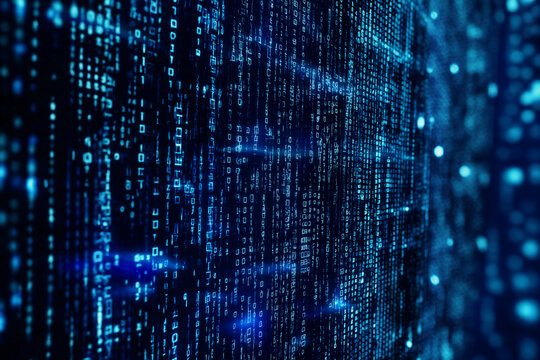 Digital encryption elegance, binary code matrix on dark blue canvas - A cybersecurity and cryptocurrency conceptual wallpaper