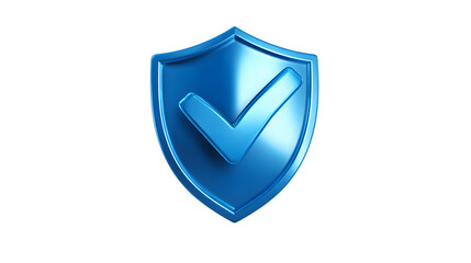 blue shield checkmark emblem, cybersecurity and trust concept, isolated on white background