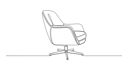 Fototapeta premium Swivel lounge chair in minimalist line art on white background