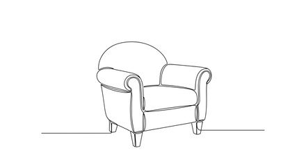 Traditional armchair in minimalist line art on white background