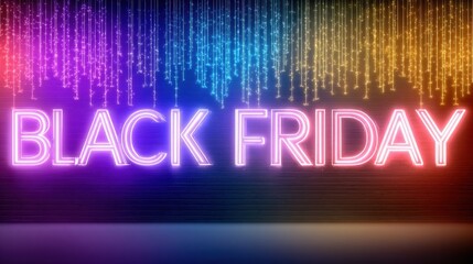 Illuminated Black Friday: A radiant neon sign casts a festive glow, beckoning shoppers to embrace the exciting discounts and savings of the year's biggest shopping event. 