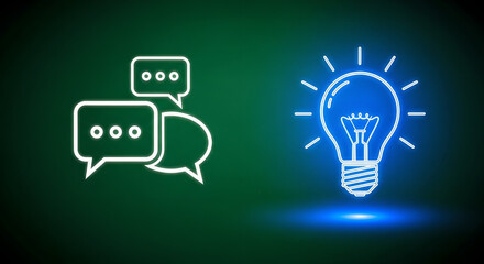 Chat Bubbles Light Bulb Idea Digital Neon Green Blue Copy Space
