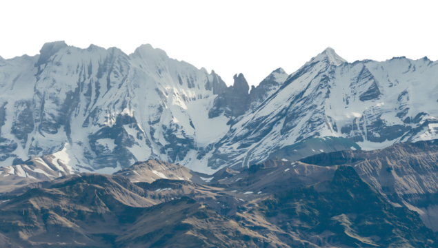 Majestic snow-capped mountain range with rugged foothills under a dark sky mountains peaks png