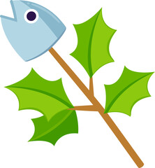 Hiiragi Iwashi ("Holly Sardine") Japanese Setsubun tradition. Cooked sardine head impaled on a holly branch. Cartoon vector illustration.