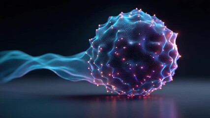 Abstract sphere of luminous particles with swirling, translucent blue smoke trails - Powered by Adobe