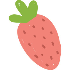 Hand Drawn Strawberry Fruit Illustration with Green Leaves on Transparent Background