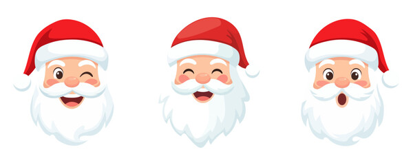 Set of Santa Claus face. Santa faces set. Christmas claus character set. Cute funny santa claus. Saint nick head for Christmas cards, banners, labels. Cute noel icon. collection of santa head.