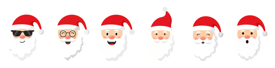 Set of Santa Claus face. Santa faces set. Christmas claus character set. Cute funny santa claus. Saint nick head for Christmas cards, banners, labels. Cute noel icon. collection of santa head.