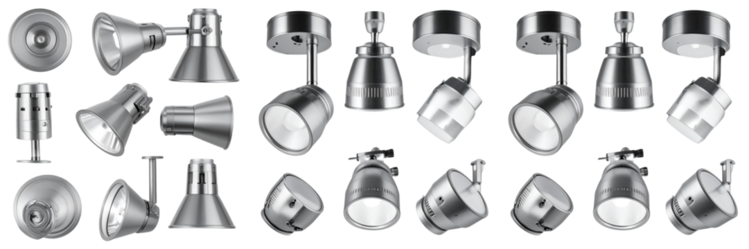 setof  Modern Chrome LED Ceiling Lights – Adjustable Spotlight Fixtures Isolated