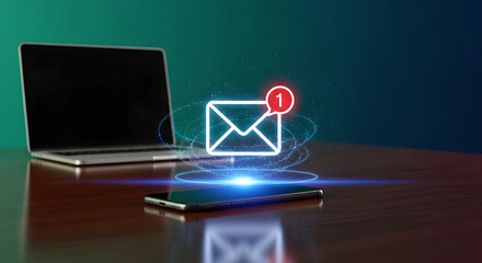 Email Notification New Message Digital Communication Smartphone Laptop Technology Copy Space