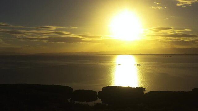 Beautiful scenery of sunset over the sea and mangroves in Olango Island, Lapu-Lapu, Philippines.