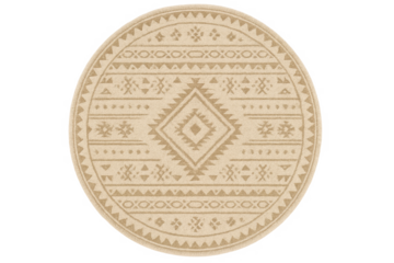 Round bohemian tribal pattern accent rug beige