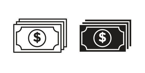Cash icon simple vectors in black, suitable for projects