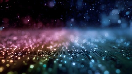 Abstract digital circuit board with glowing colorful lights creating a futuristic technological background
