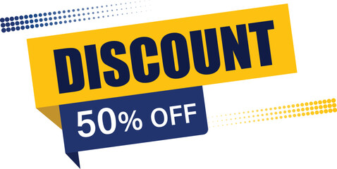 creative 50% off discount label design for sale and promotional marketing banne