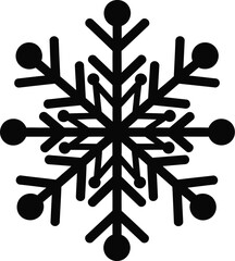 Simple black snowflake vector graphic with six arms and small circles at the tips