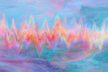 Abstract Sound Wave: A visually captivating display of sound's essence. Colorful patterns form dynamic peaks and valleys, visualizing audio frequencies in a vibrant, artistic representation.