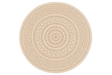 Round beige tribal boho rug with mandala pattern