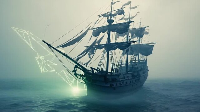 Ship in the devil's triangle. Bermuda triangle.