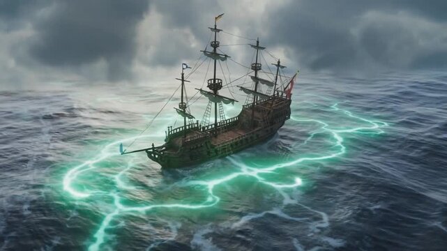 Ship in the devil's triangle. Bermuda triangle.