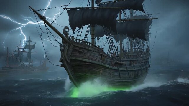 Ship in the devil's triangle. Bermuda triangle.