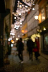 Night street celebration, Candid walk through lively cityscape under vibrant festive illumination