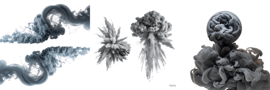setof Swirling Grey Smoke Clouds in Dynamic Motion – Isolated on Transparent Background - Powered by Adobe