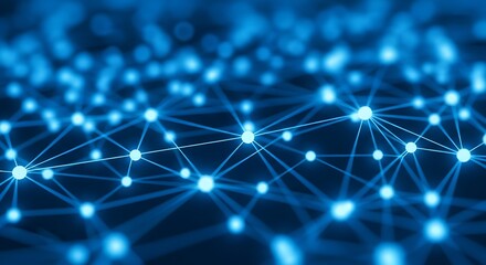 Abstract Network Connection with Glowing Nodes and Lines Blue Tones