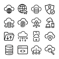 Cloud Computing & Network Line Icon Set – Server, Database, Upload  Download, Editable Vector