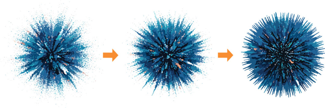 Conceptual illustration of a nanoparticle or quantum dot self-assembly process shown in three stages