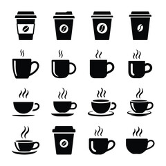 Coffee Cup Icons Set – Hot Drink, Mug and Cafe Symbol Vector Illustration