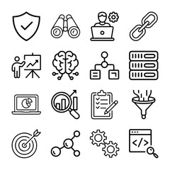 Data Analysis Icon Set – Analytics, Graphs, Statistics, Performance & Research Vector