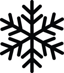 Simple black snowflake vector graphic icon representing winter cold and frost for design