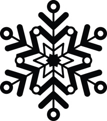 Black snowflake vector graphic illustration in geometric style, abstract crystal form