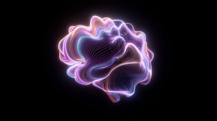 Digital Aura – Surreal Minimalist 3D Brain Made of Neon Pastel Energy Lines Symbolizing AI Consciousness