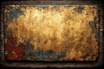 Fototapeta premium Old Weathered Plaque: An evocative close-up shot of a weathered plaque, its surface a canvas of time, boasting rich textures of gold and rust, and hints of underlying color, all framed by aged.