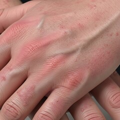 Fototapeta premium Close-up of Hands with Redness and Skin Irritation.