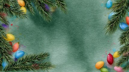 Easter celebration decor with colorful eggs and pine branches festive background vibrant spring theme