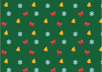 Seamless Christmas pattern with snowflakes, bells and ribbons