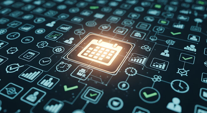 Calendar Icon Business Schedule Digital Planning Technology Network Blue Copy Space