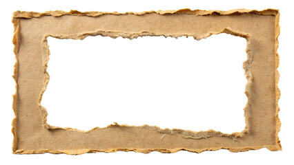 Brown paper frame with torn edges isolated on white background for design