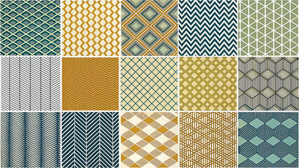 Collection of fifteen unique and colorful seamless pattern designs for textile